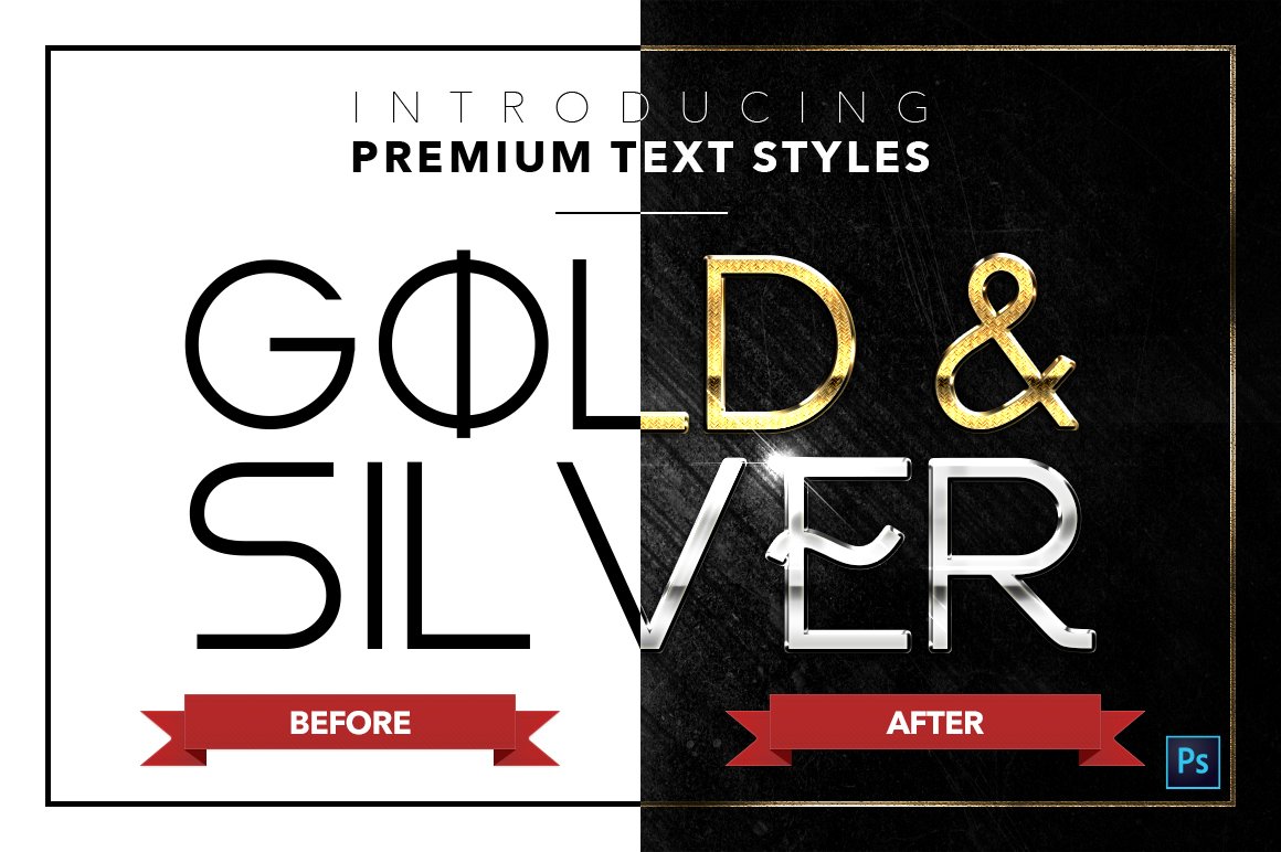 gold and silver text styles pack four before after 700