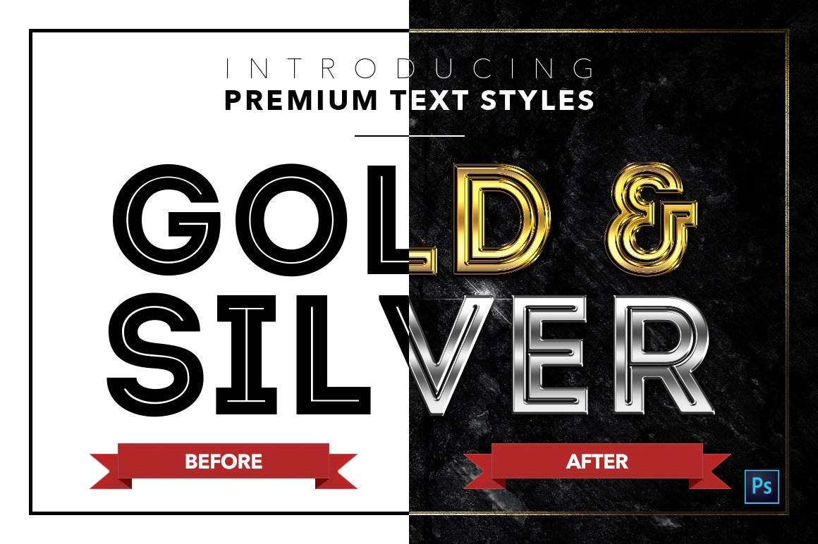 gold and silver text styles pack six before after 543