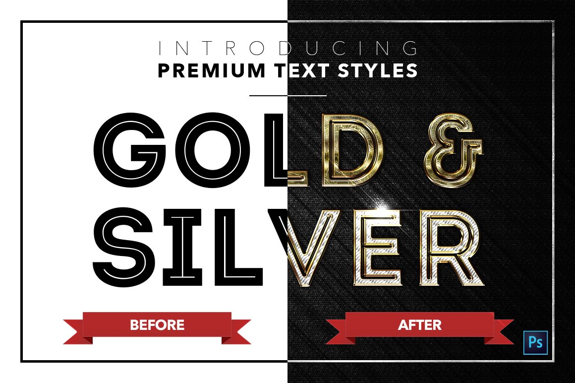 gold and silver text styles pack three before after 994