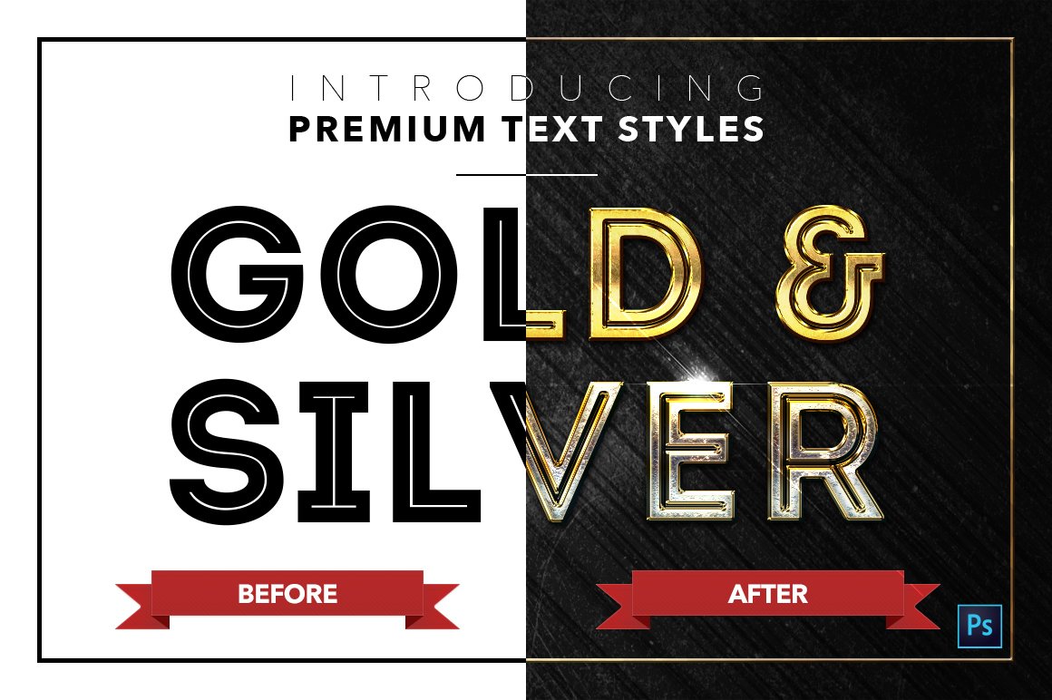 gold and silver text styles pack two before after 415