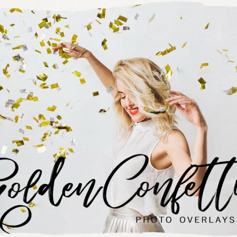 Golden Confetti PNG photo overlayscover image.