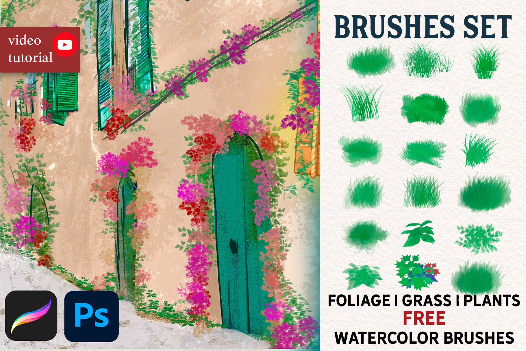 Foliage Grass Watercolor FREE BRUSHcover image.