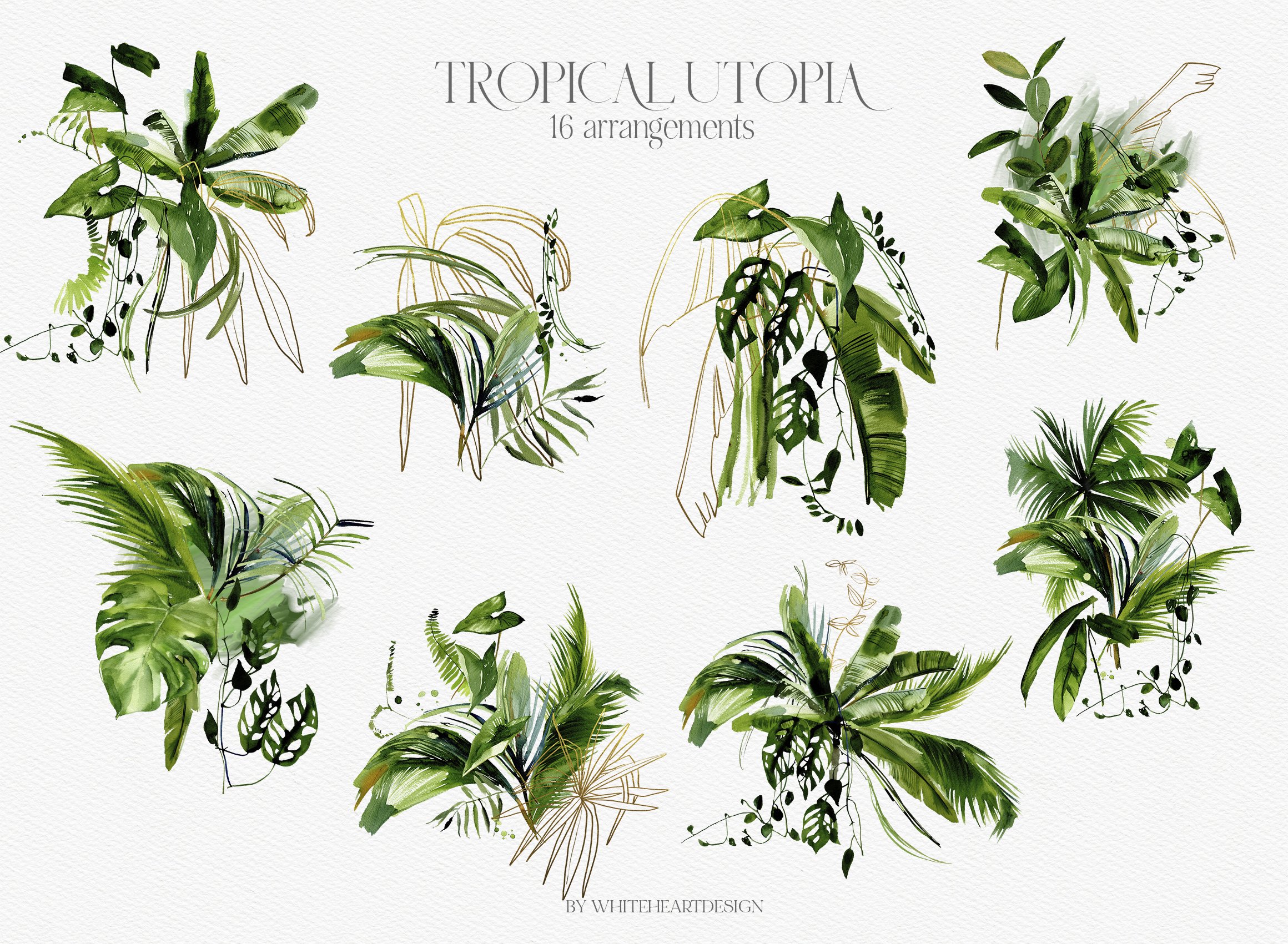 Tropical Greenery Watercolor Clipart preview image.