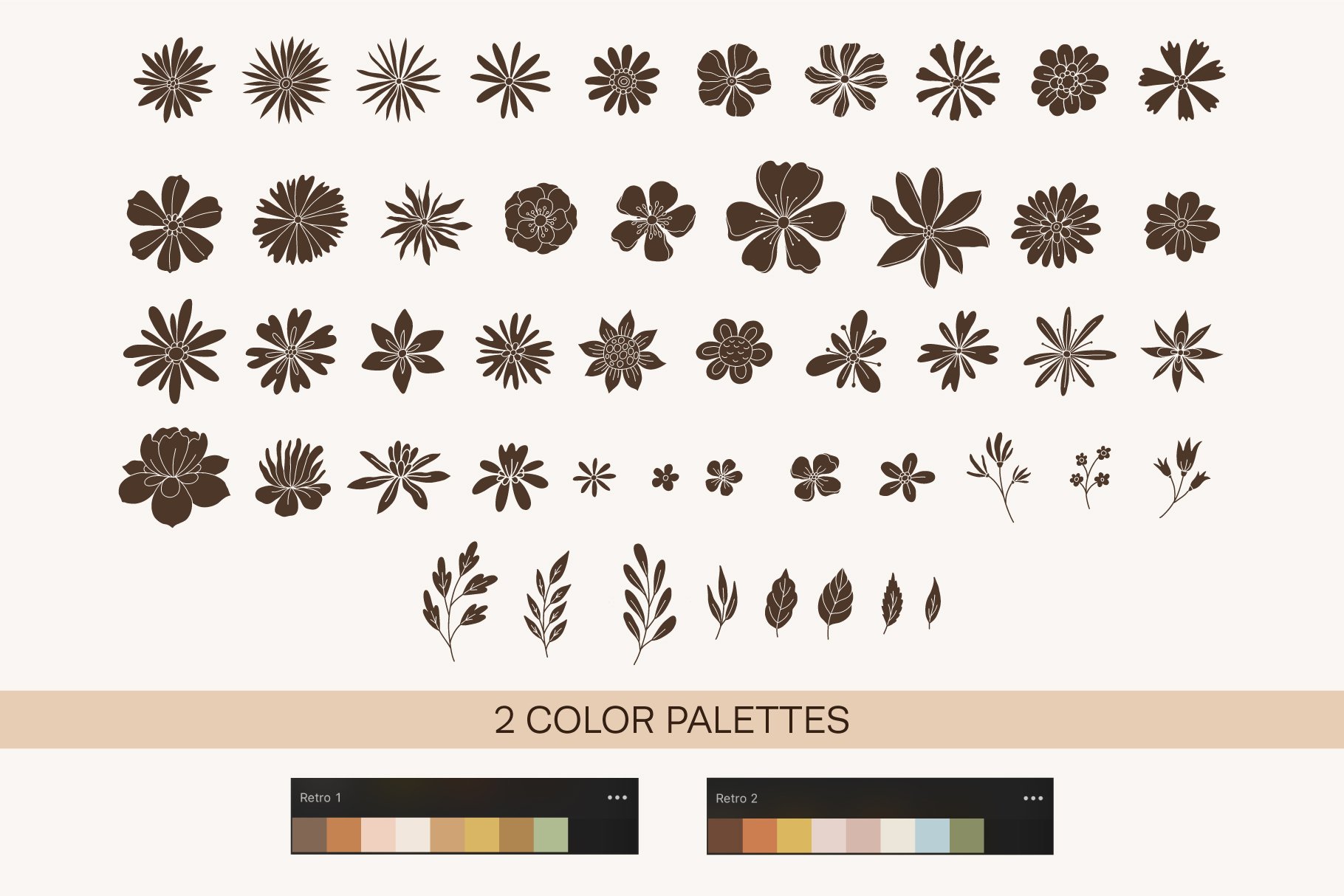 groovy retro flowers stamp brushes 4 500
