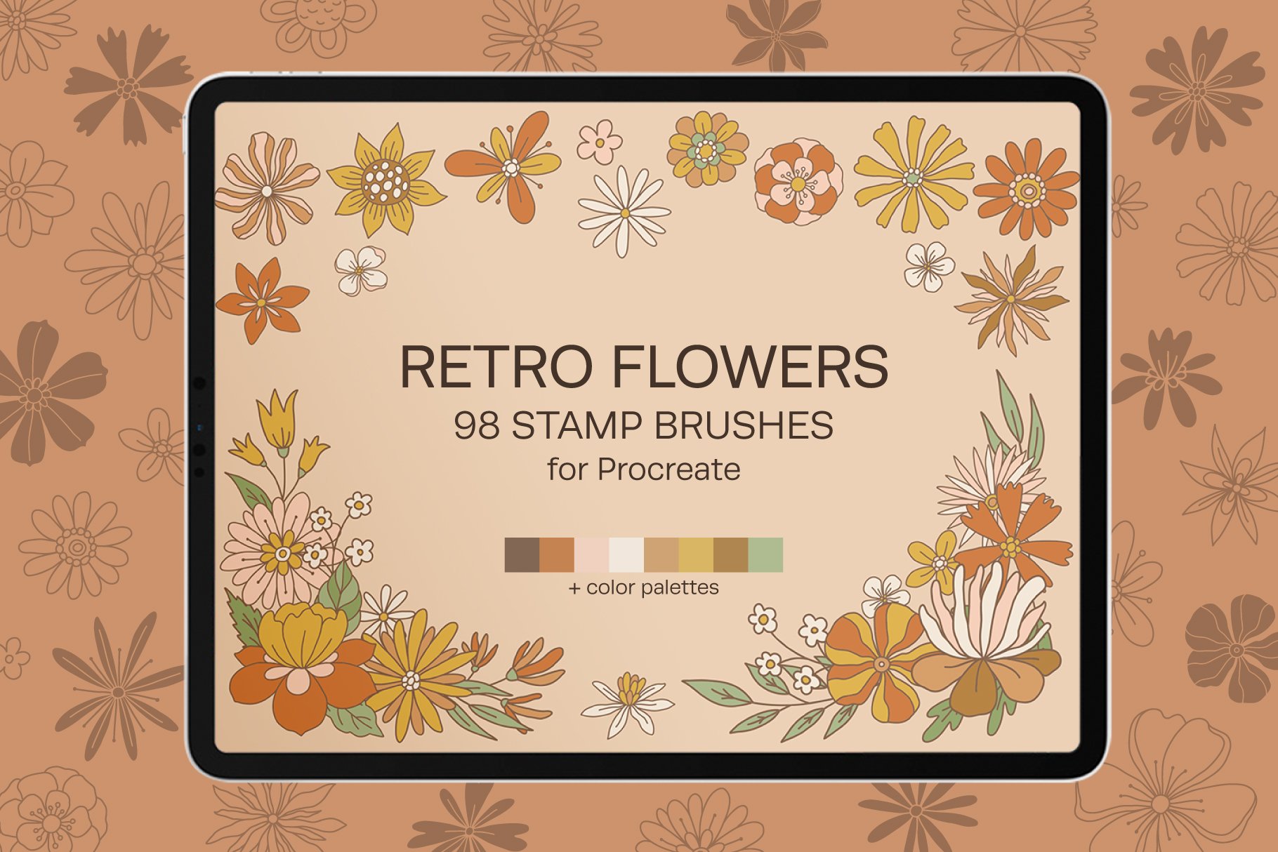 groovy retro flowers stamp brushes previews 1 226