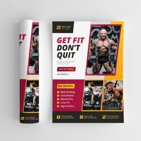 Fitness and Gym Training Flyer Template cover image.