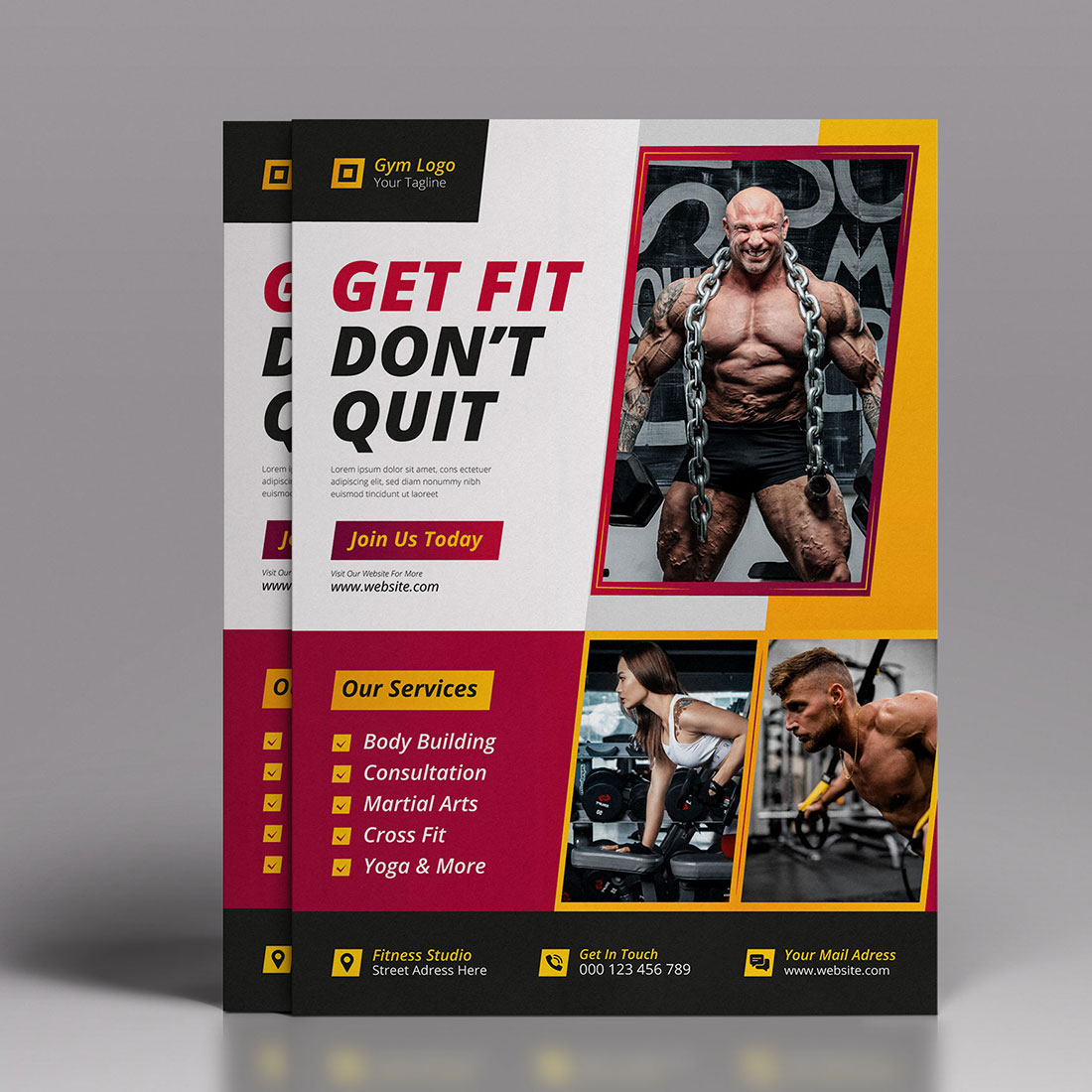 Fitness and Gym Training Flyer Template preview image.