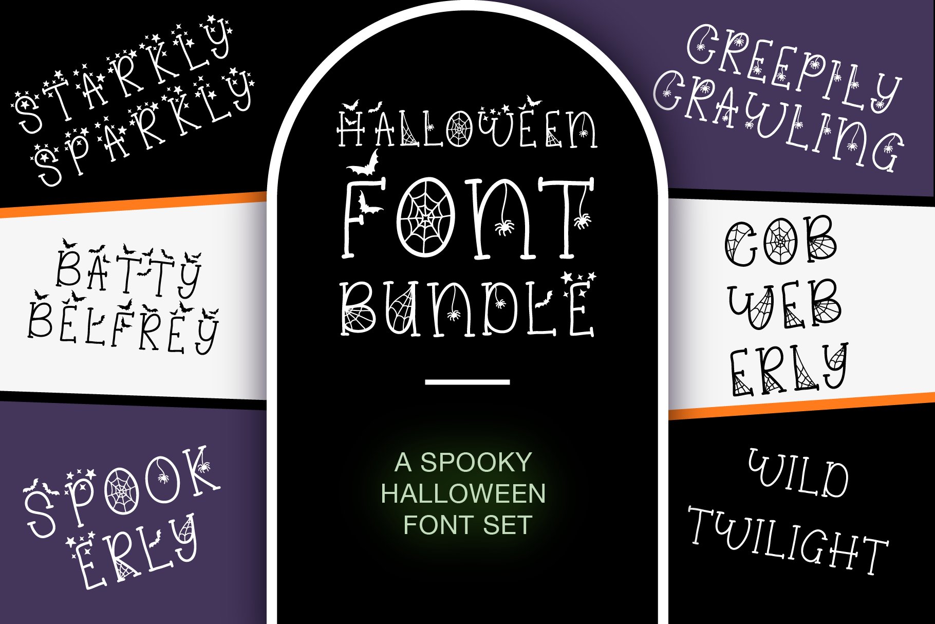 6 Spooky Halloween Fonts Bundle Set cover image.