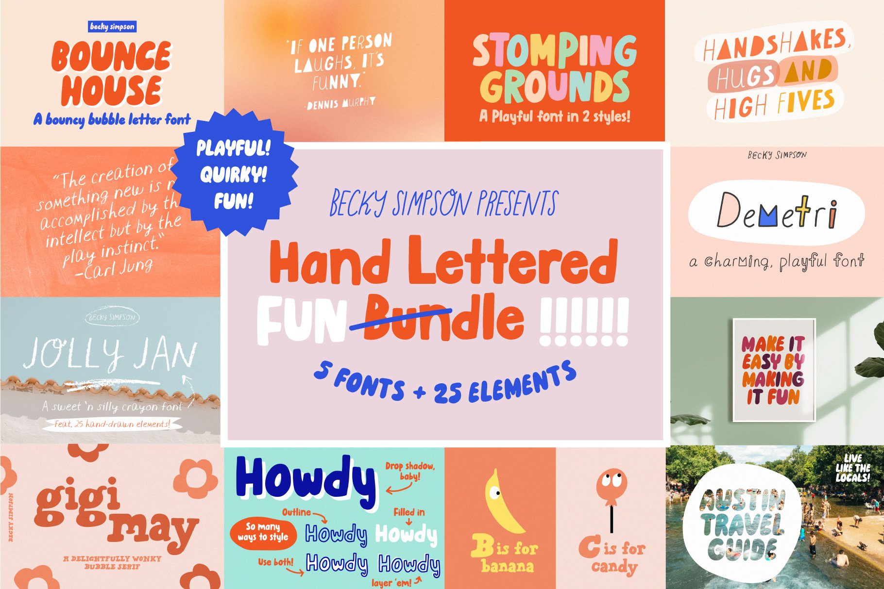 Playful Hand Lettered Font Bundle cover image.