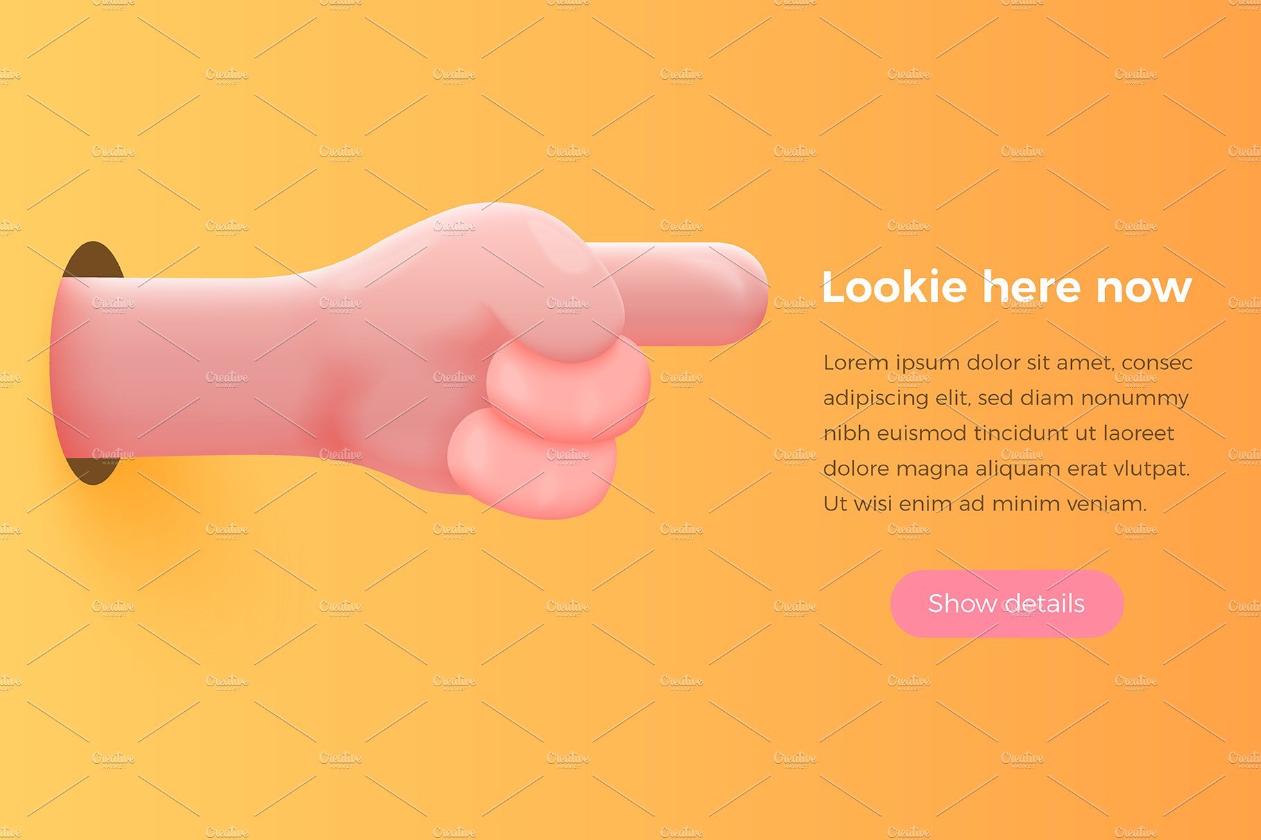 A pink hand holding a pink object on a yellow background.