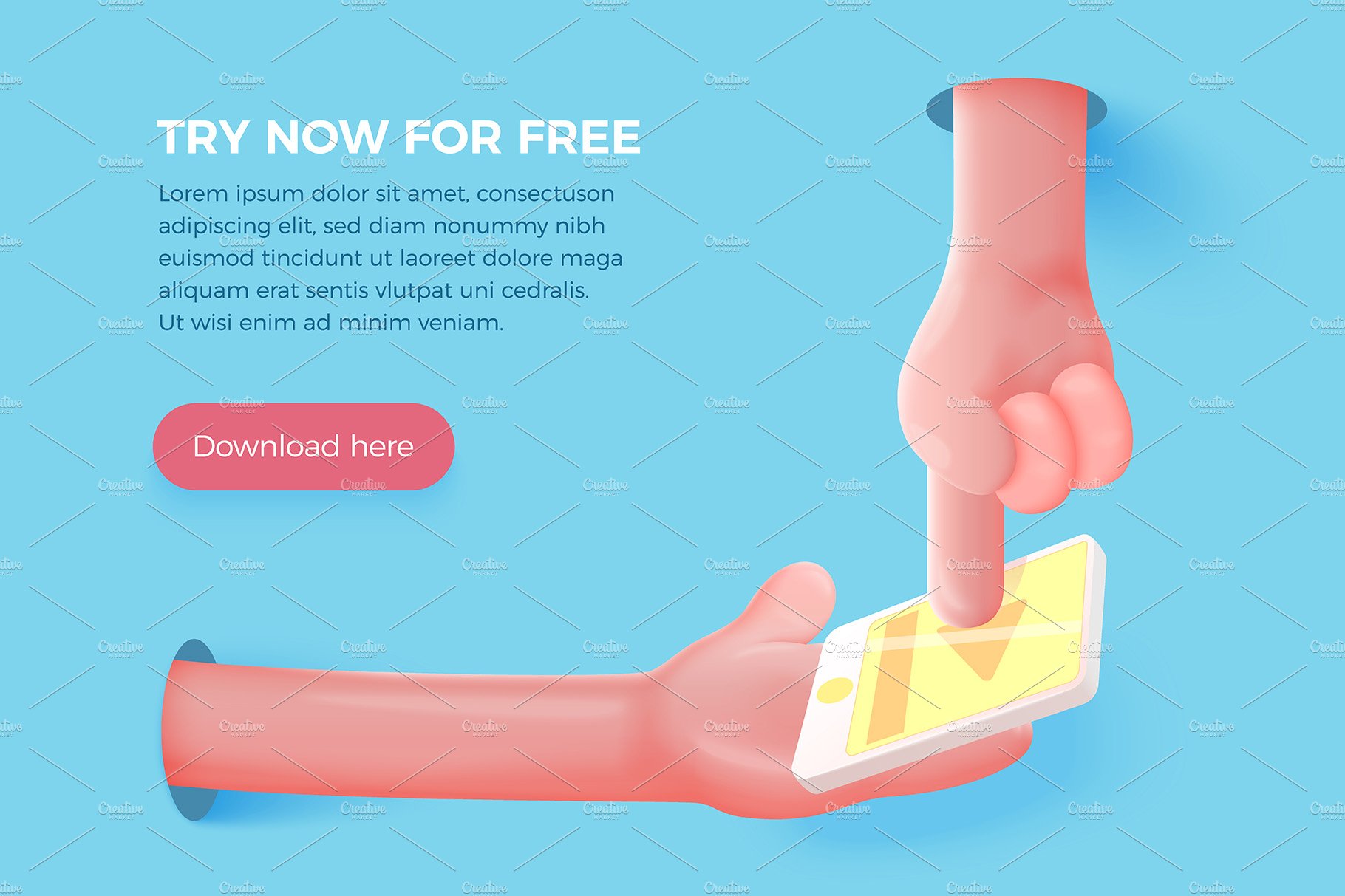 A hand holding a tablet with the text try now for free.