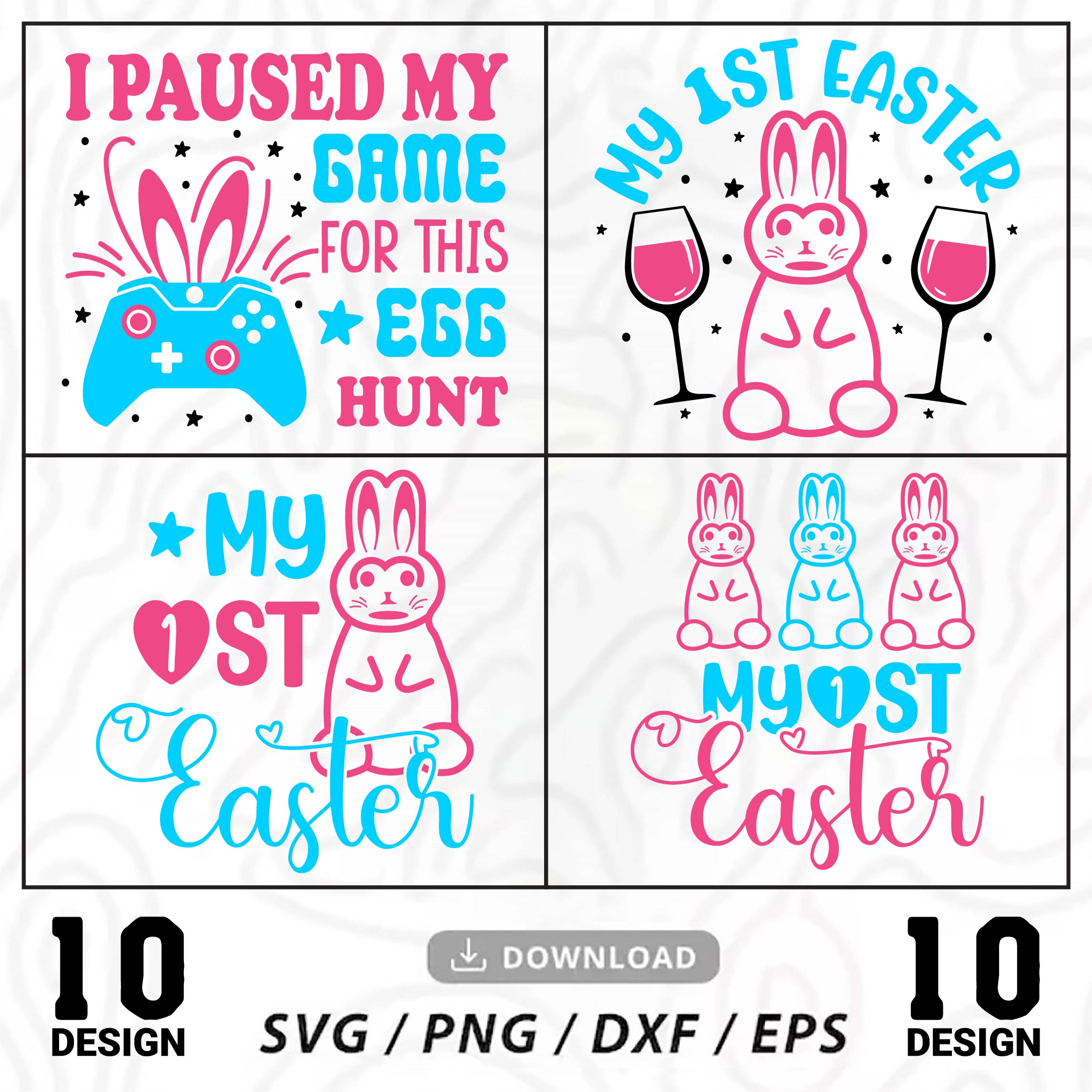 10 Happy Easter Day Svg T-Shirt Design Bundle, Easter Quotes Svg, Happy Easter Day Svg, Easter Bunny Svg preview image.