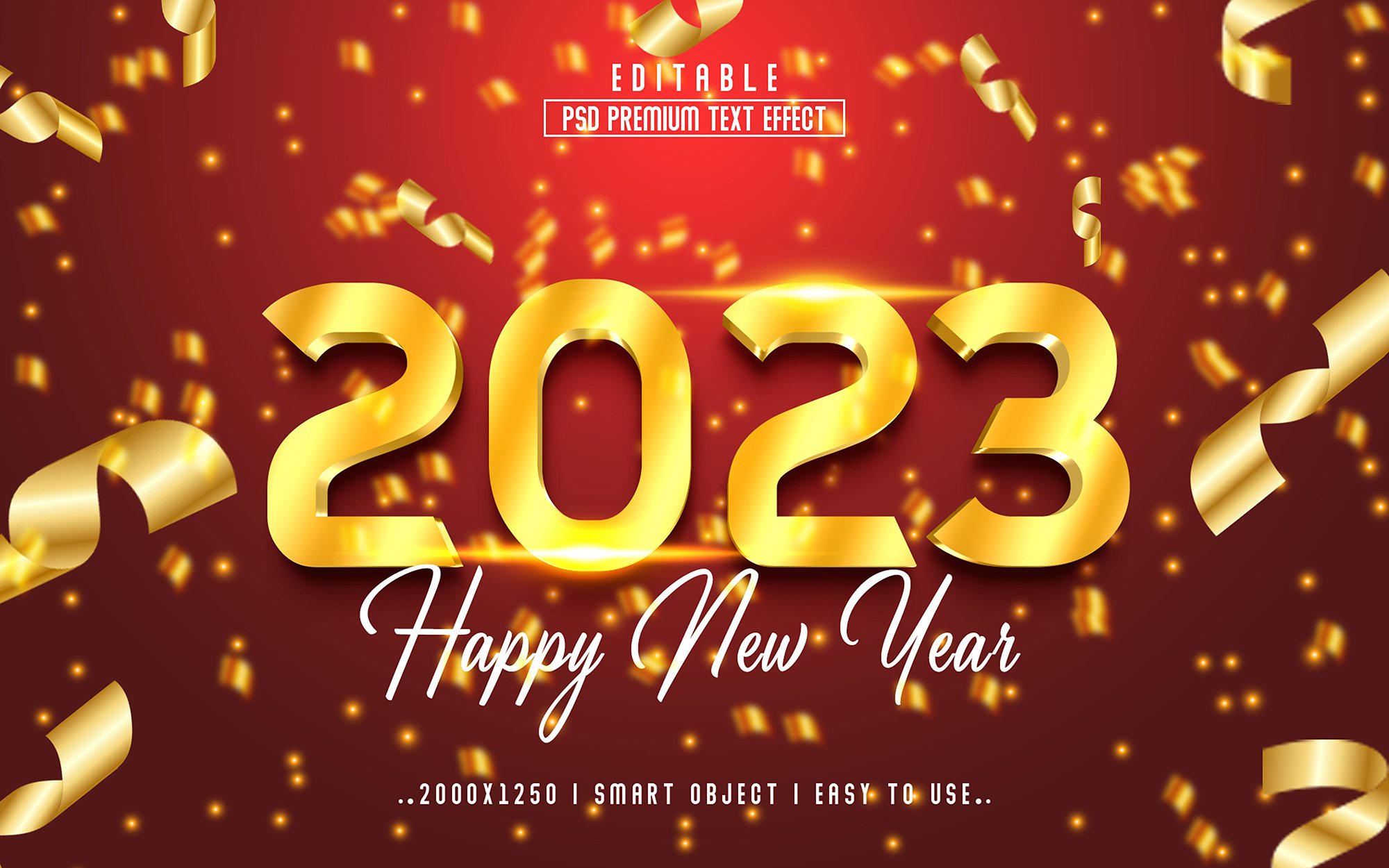 2023 Happy New Year 3D Text Effectcover image.