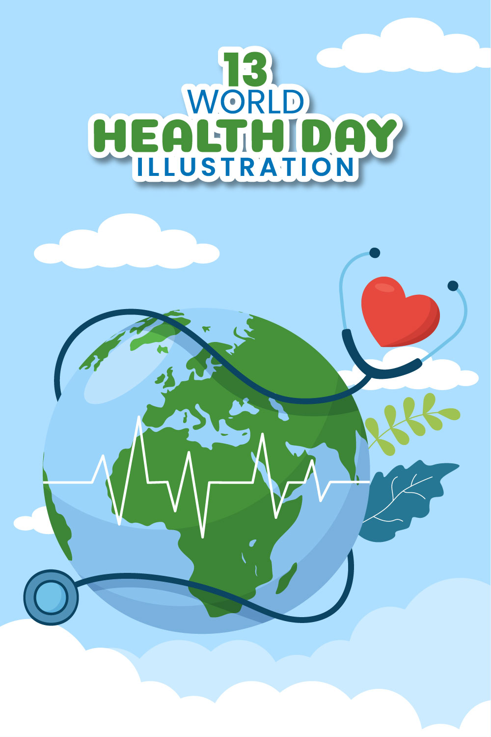 13 World Health Day Illustration pinterest preview image.