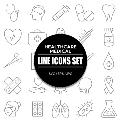 Healthcare & Medical Line Icon Set cover image.