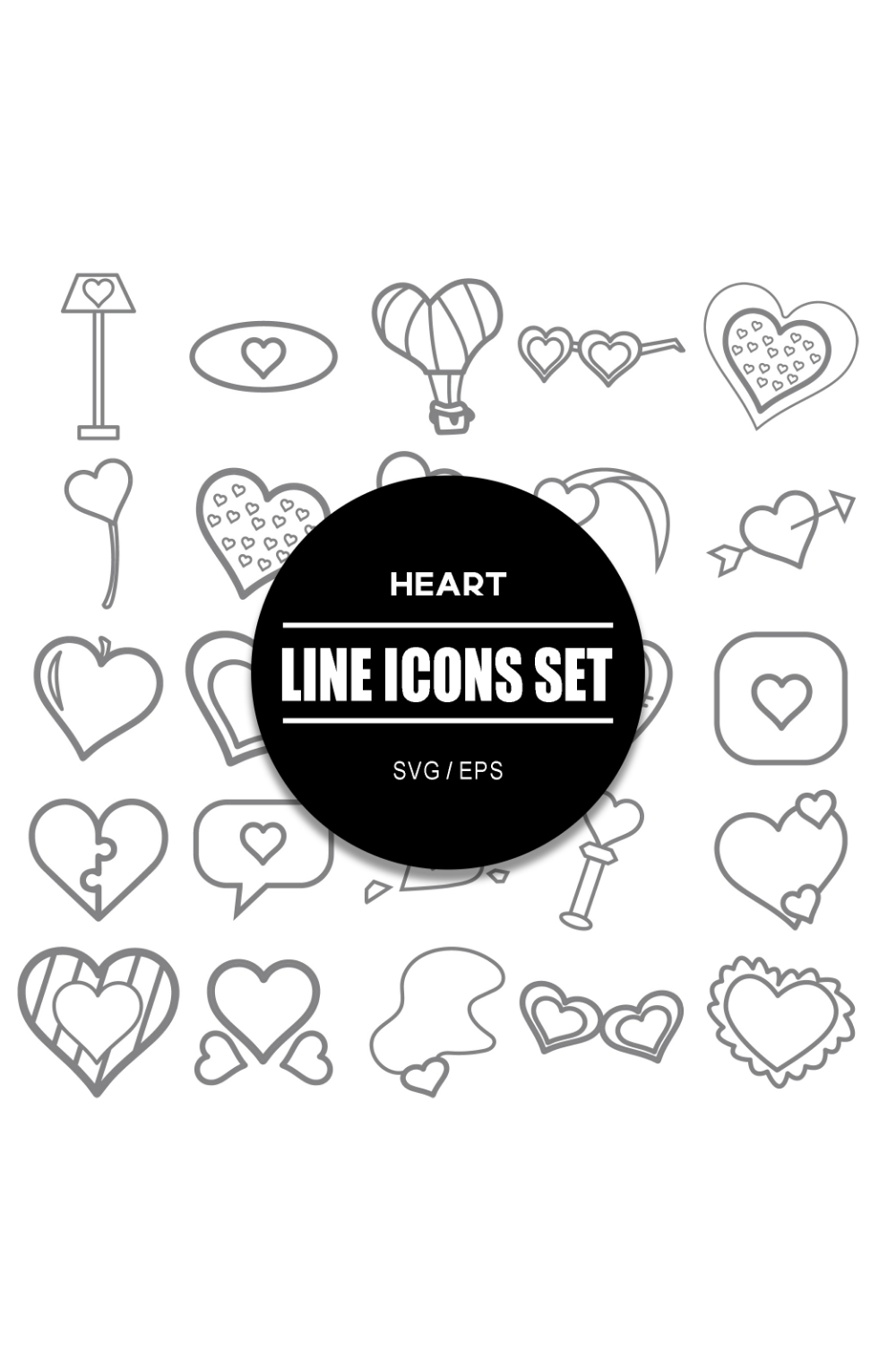 Heart Icon Set pinterest preview image.