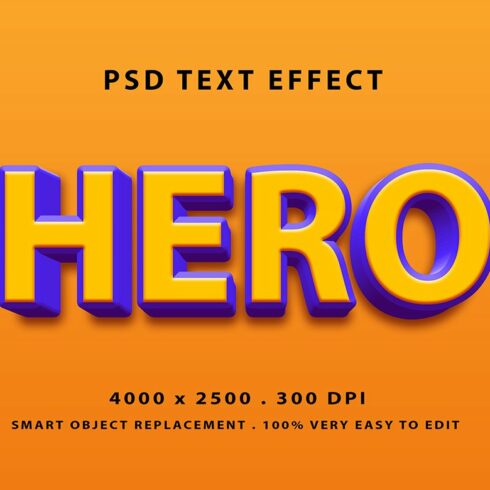 Hero 3D Text Effect Psdcover image.