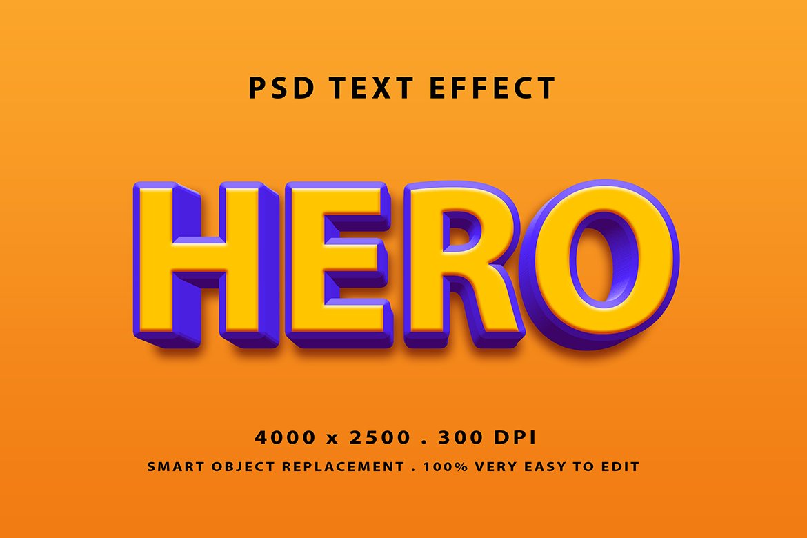 Hero 3D Text Effect Psdcover image.