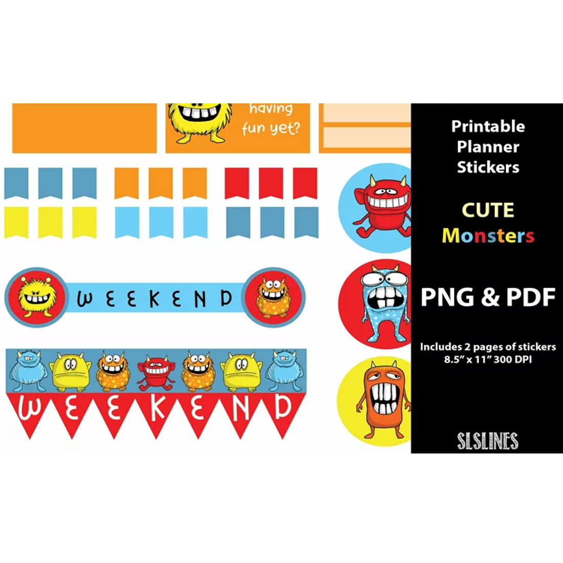 Printable Planner Stickers - Cute Monsters preview image.