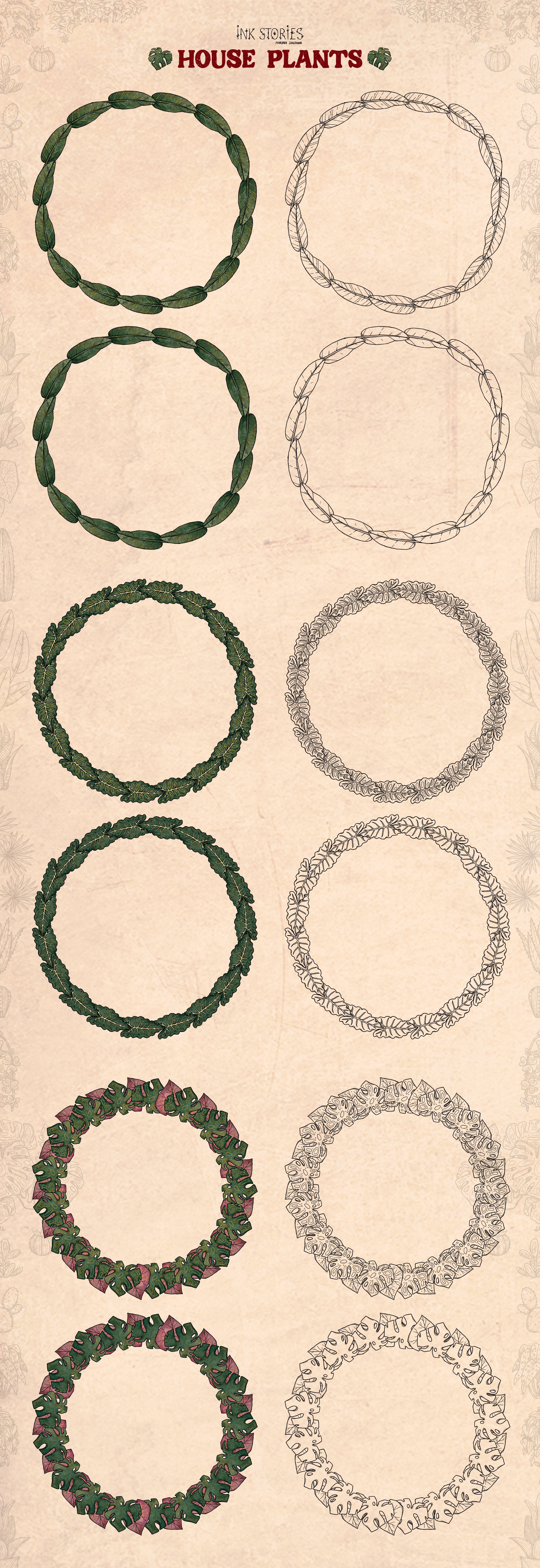 Drawing of a bunch of wreaths on a sheet of paper.
