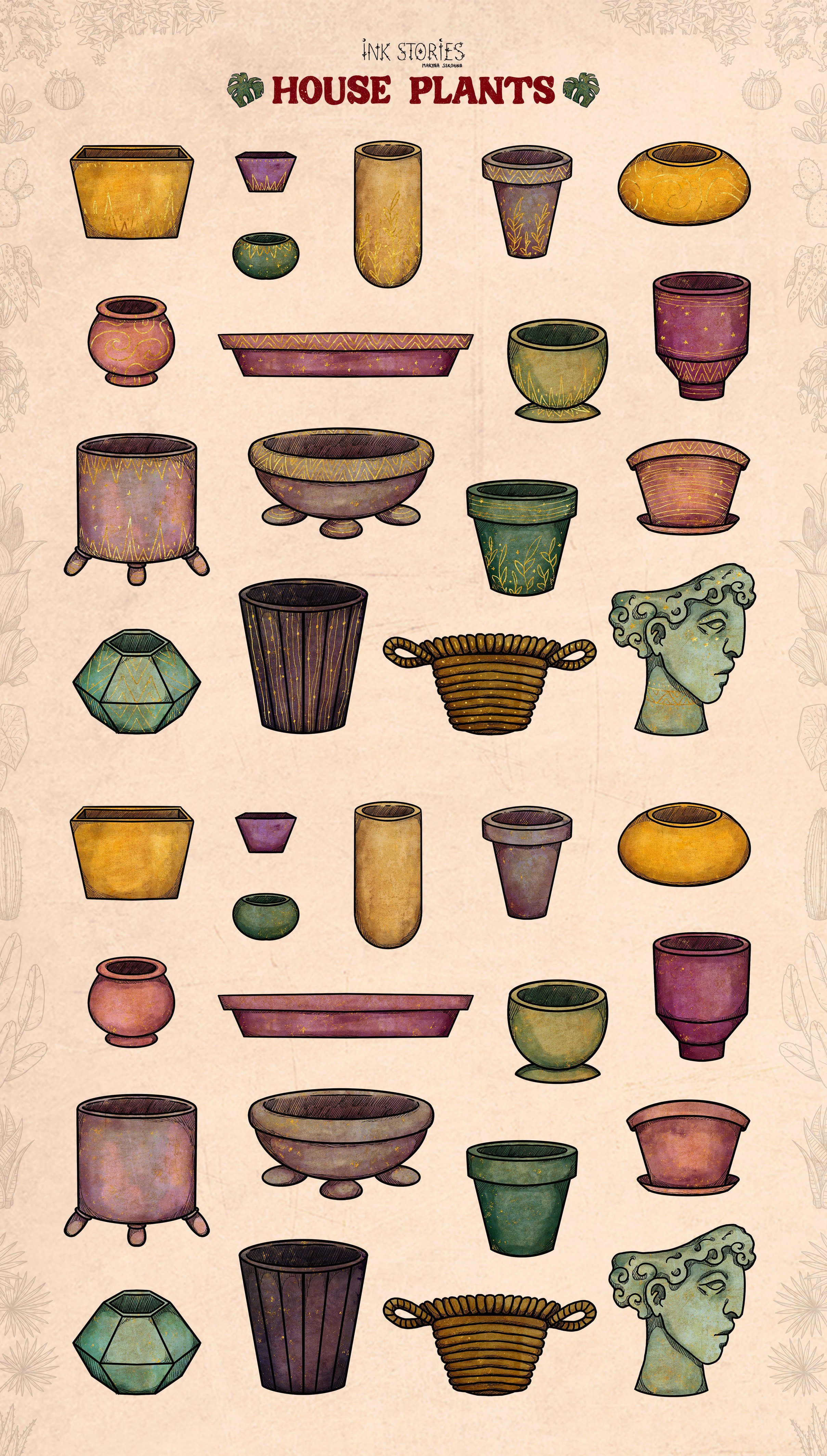 Poster with many different types of vases.