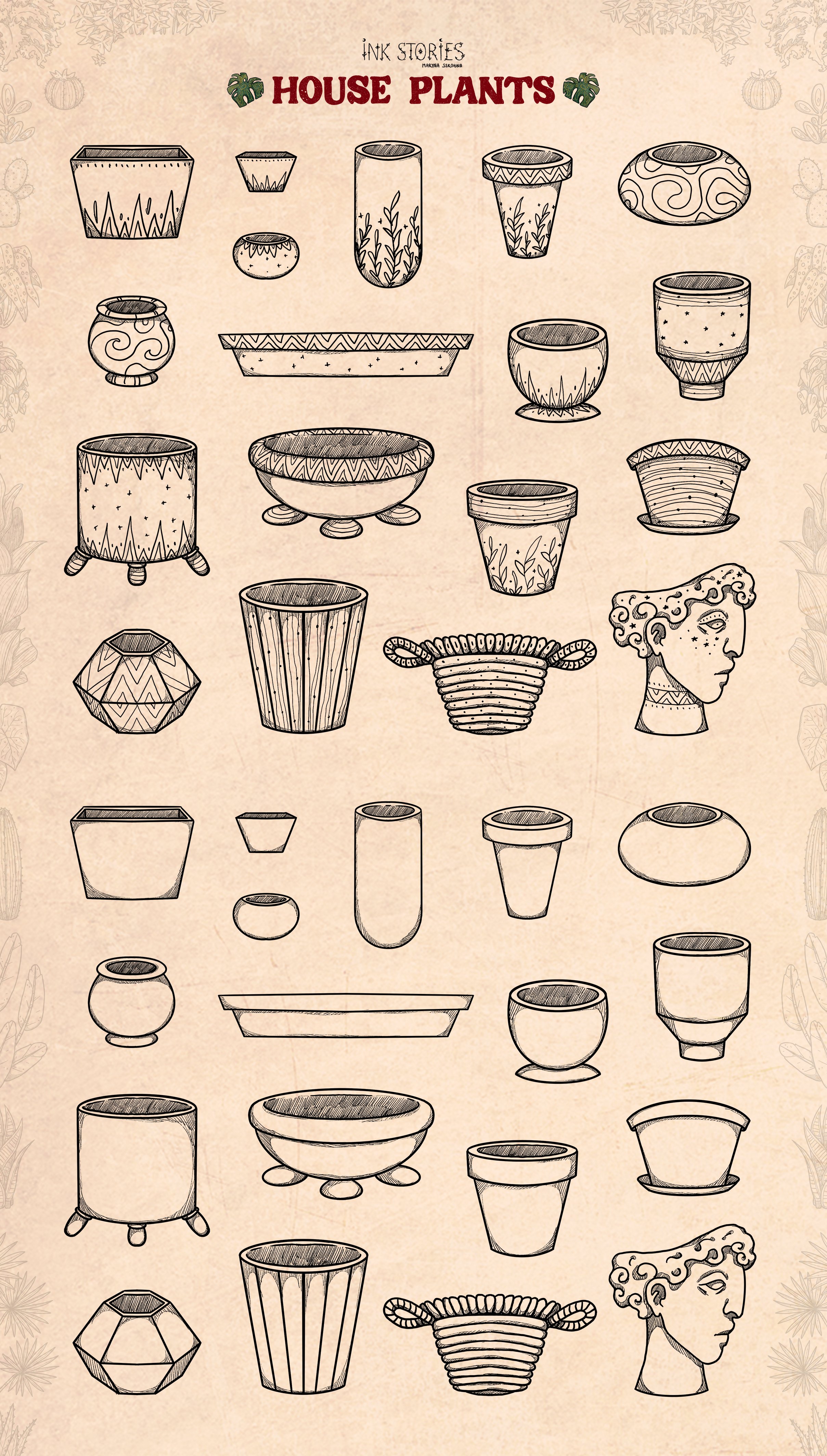 Drawing of a bunch of vases on a piece of paper.
