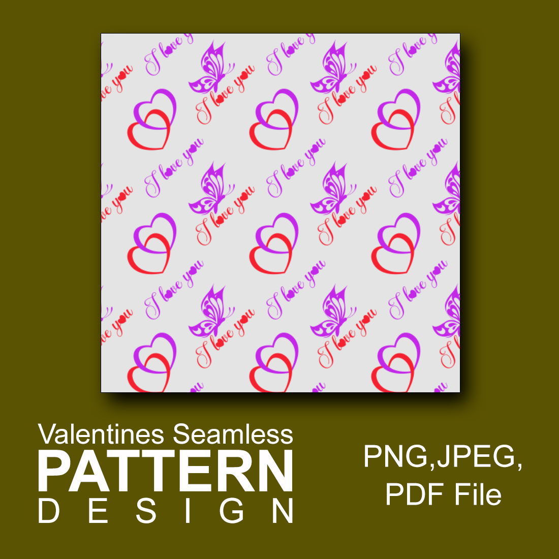 I Love You Valentines Butterfly Heart Seamless Pattern Design cover image.