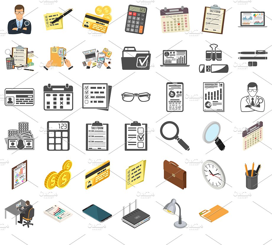 A large set of business and office icons.