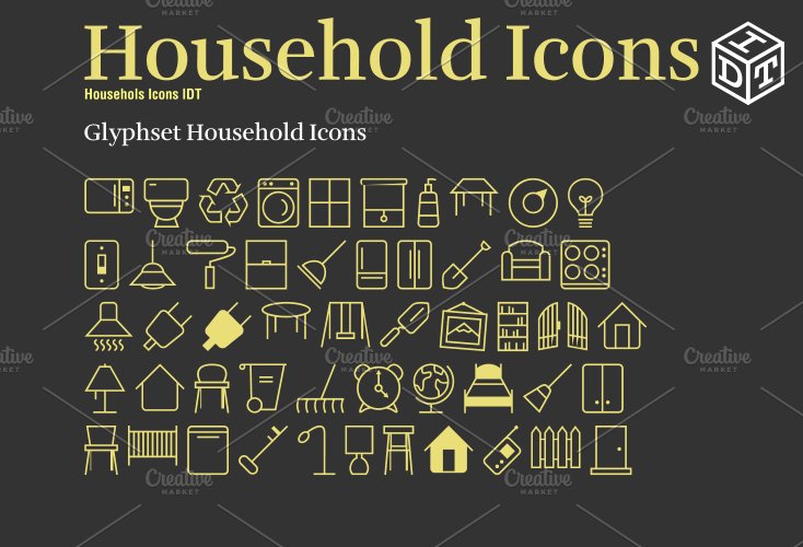 Household Icons Font+Web Font(Free) cover image.