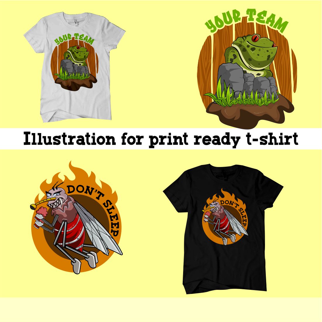 Vector & Illustrations frog and mosquito, for t-shirt preview image.