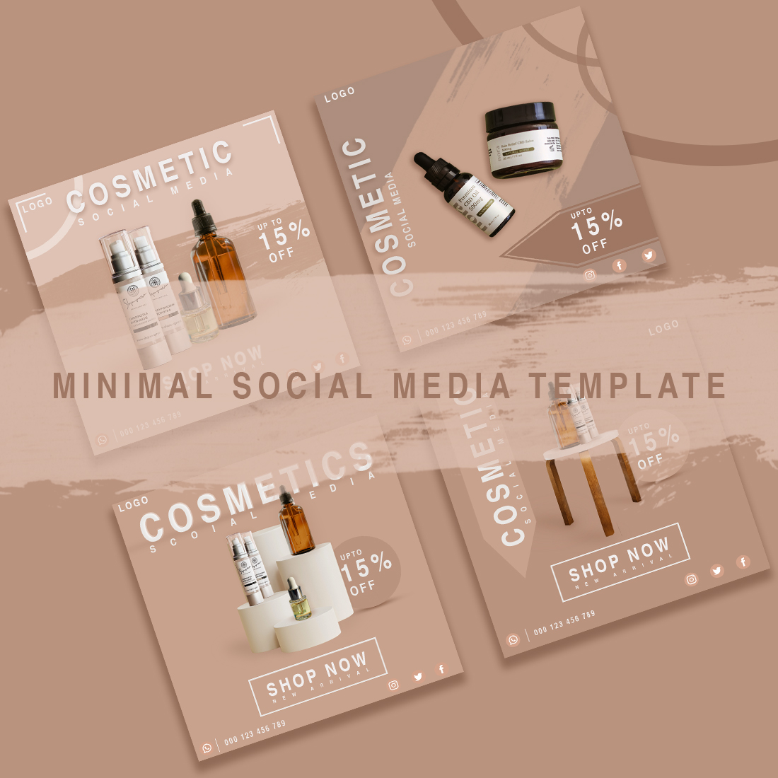 Fashion and beauty Instagram cosmetic social media post template preview image.
