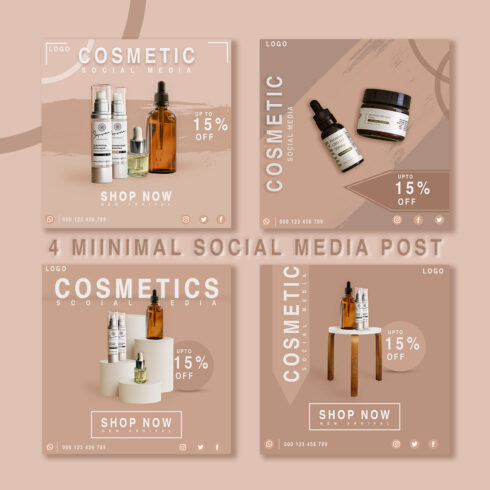 Fashion and beauty Instagram cosmetic social media post template cover image.