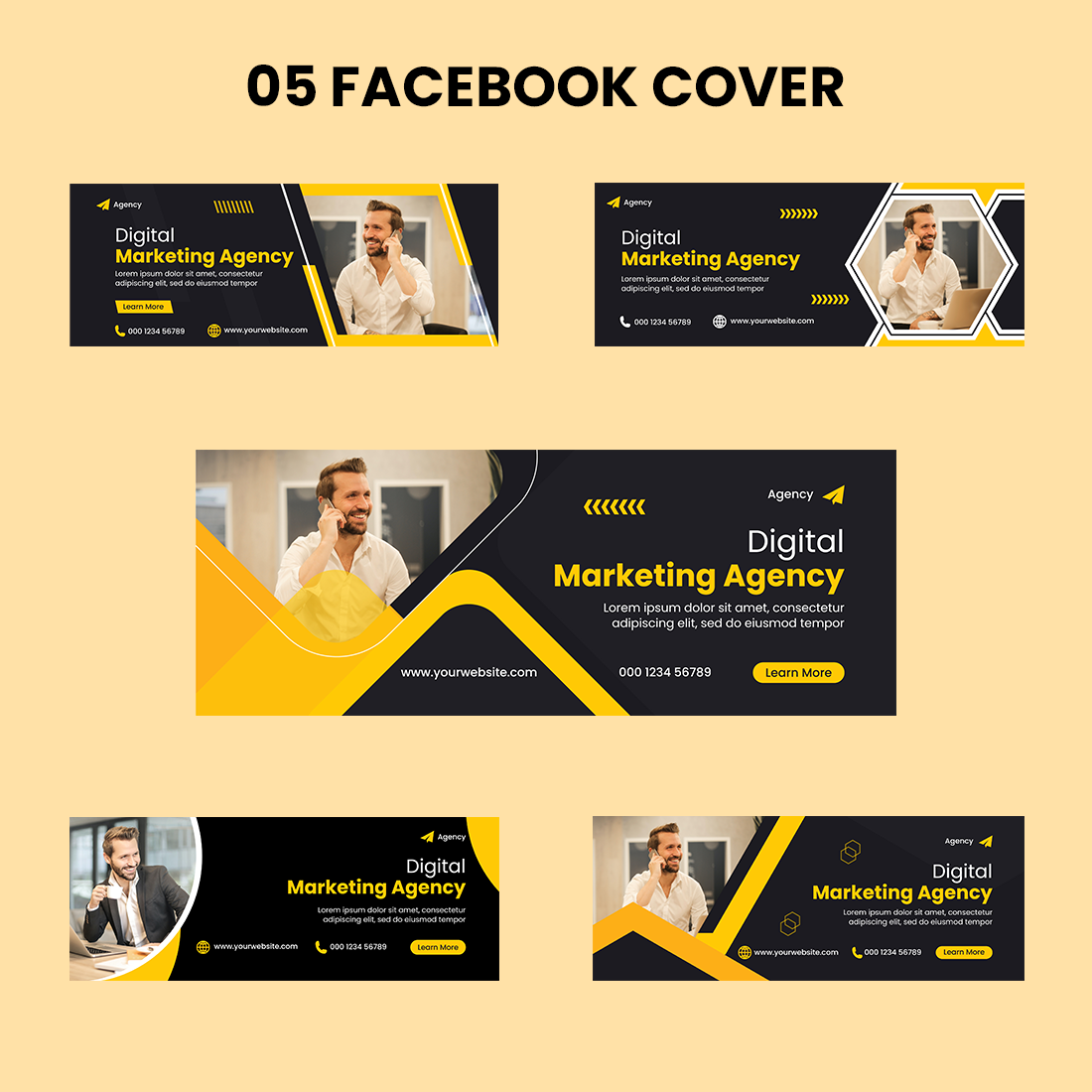 Corporate Facebook Cover Template Bundle preview image.