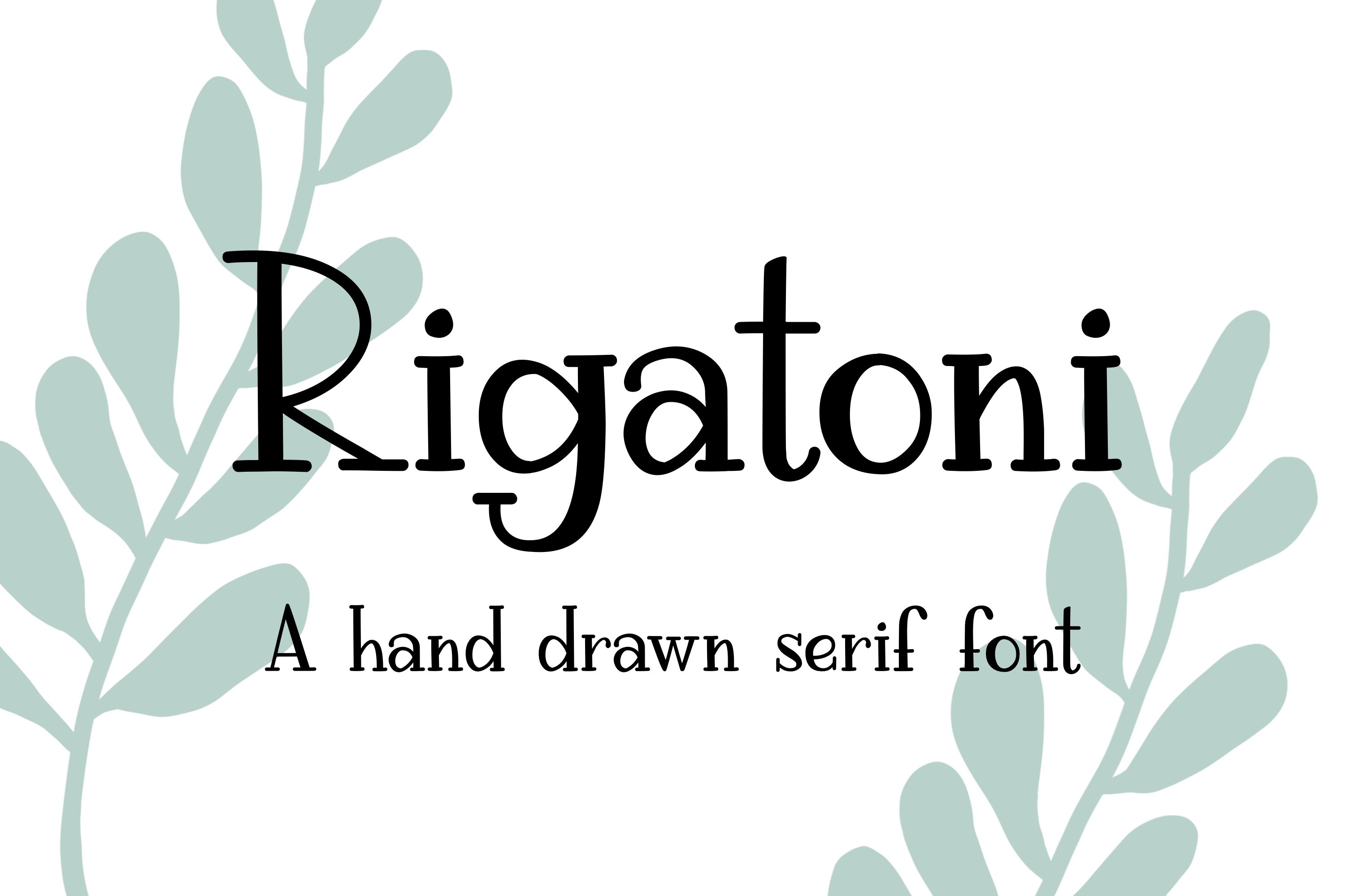 Rigatoni | Hand drawn serif font cover image.