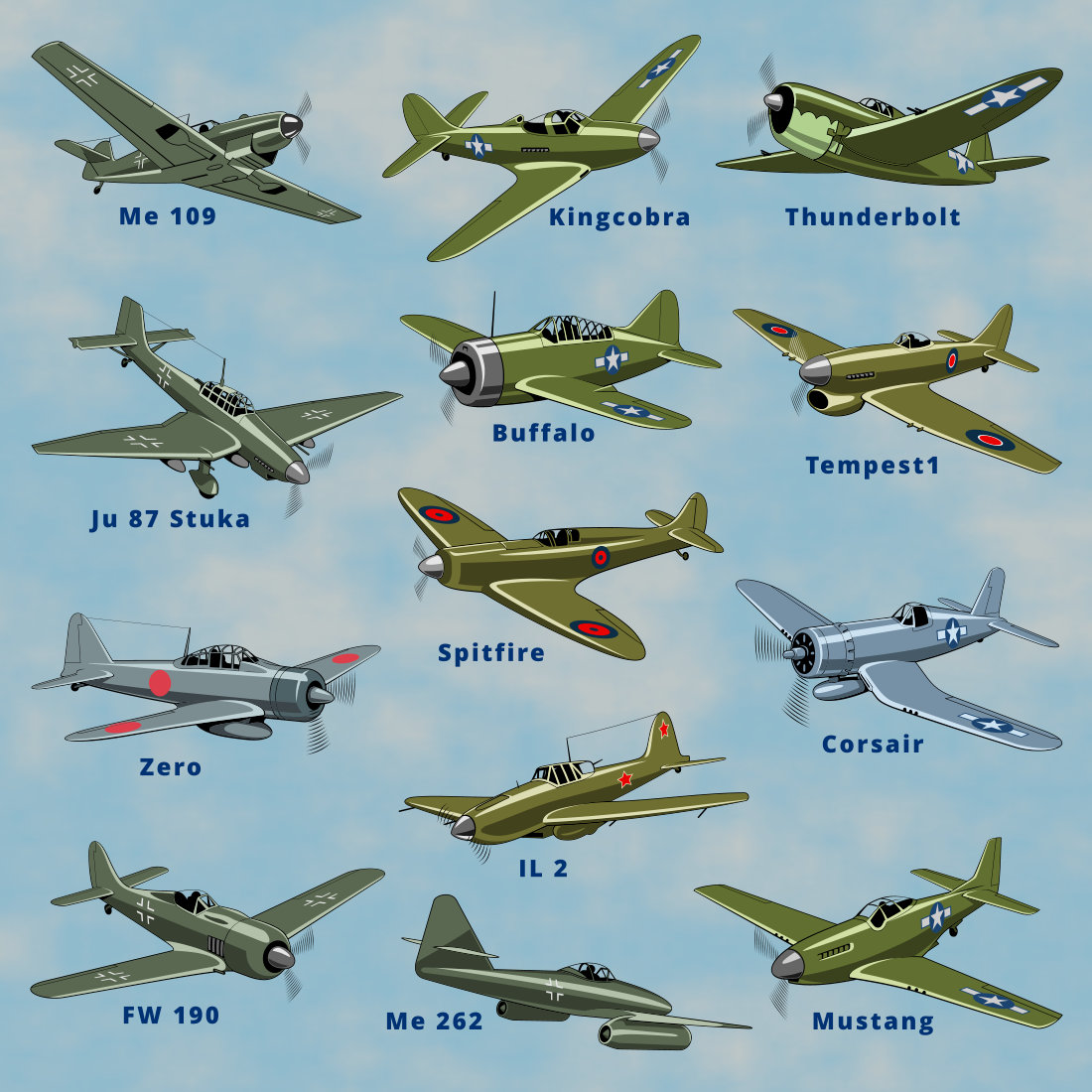 Military Aircrafts cliparts Bundle SVG WW2 fighters and bombers preview image.