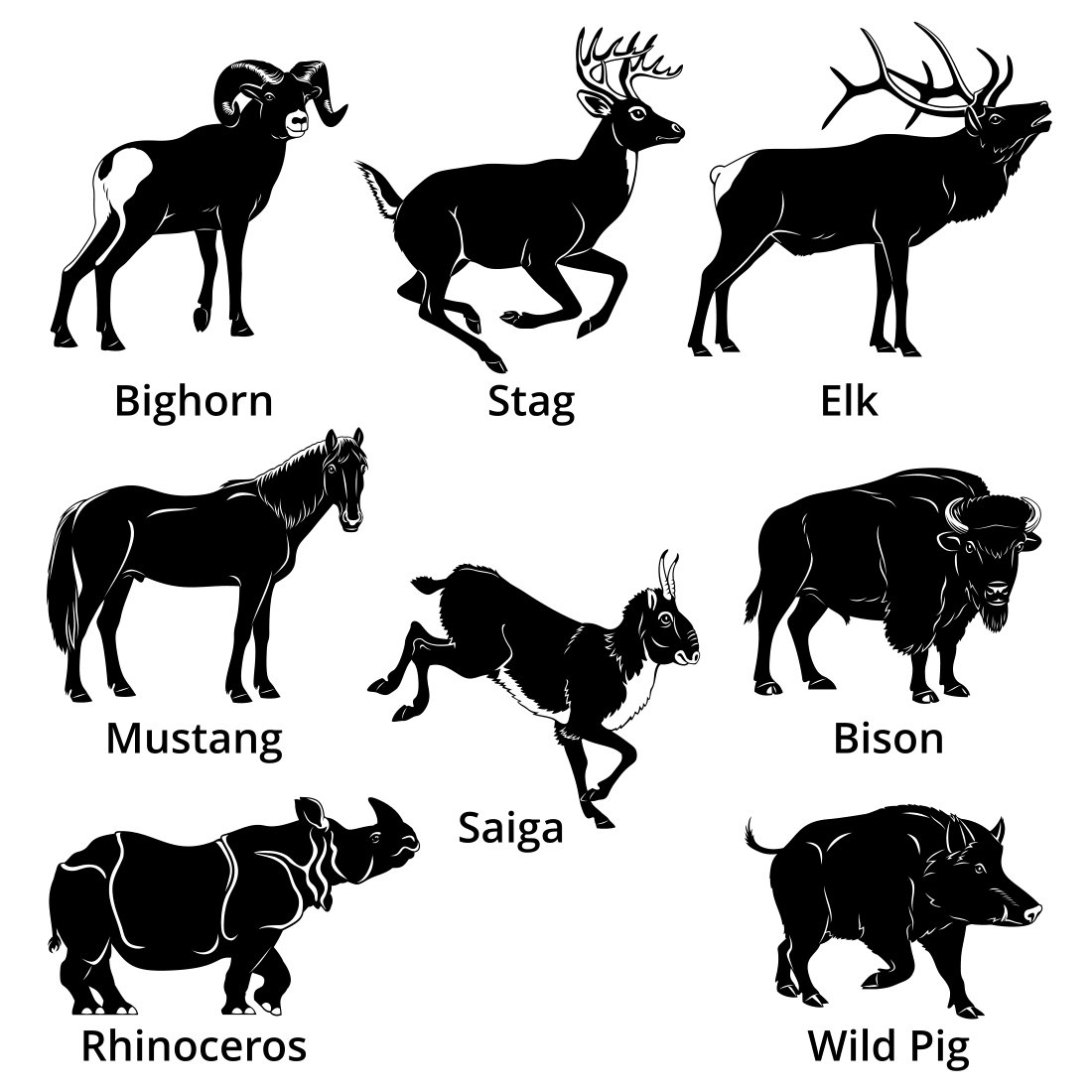 Ungulate Animals Silhouettes Set preview image.