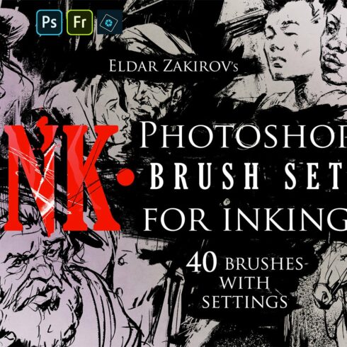 INK. 40 Photoshop Brushes for Inkingcover image.