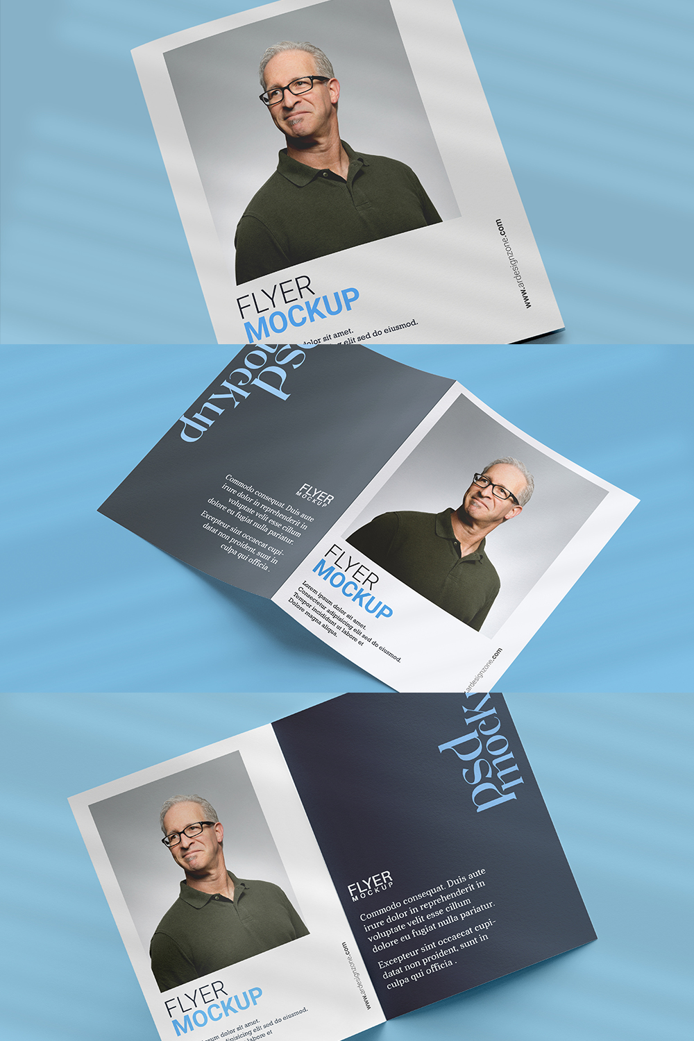 3 PSD Minimal Corporate and Business Flyer Mockup pinterest preview image.