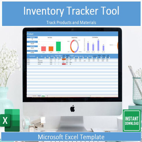 Inventory Tracker, Inventory Management Spreadsheet, Microsoft Excel, Inventory Template, Business Tracker, Material & Product Inventory cover image.