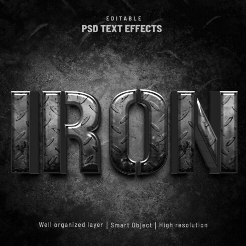 Iron steel metal editable text PSDcover image.