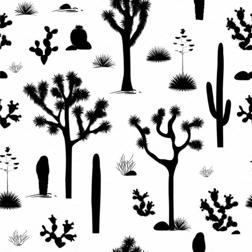 Black and white silhouette of a cactus tree.