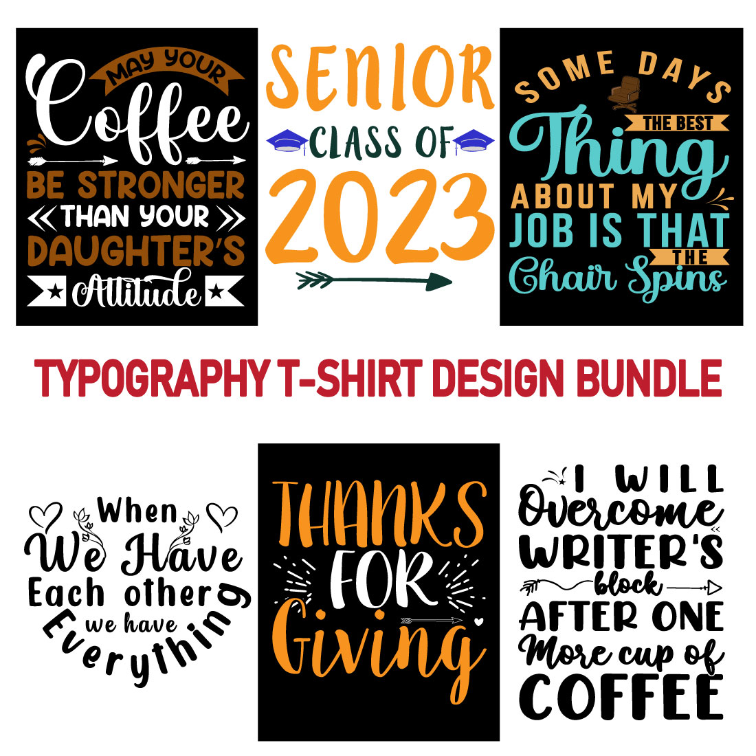 Typography T-Shirt Designs T-Shirt Bundle, T Shirt Design preview image.