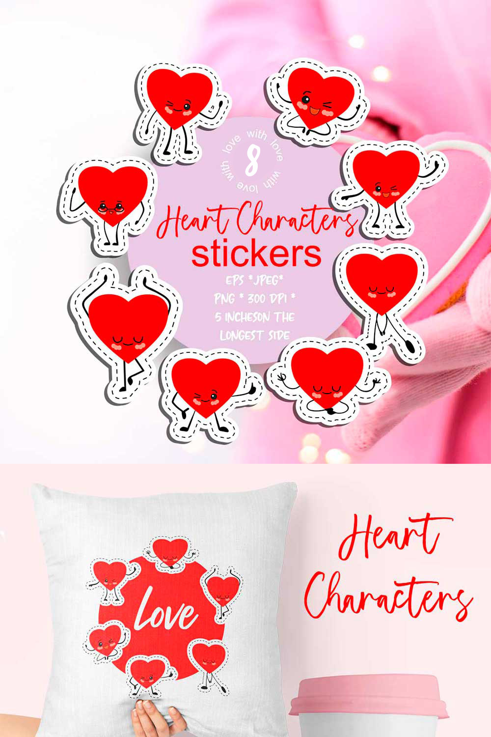 Red heart sticker PNG valentines day love pinterest preview image.