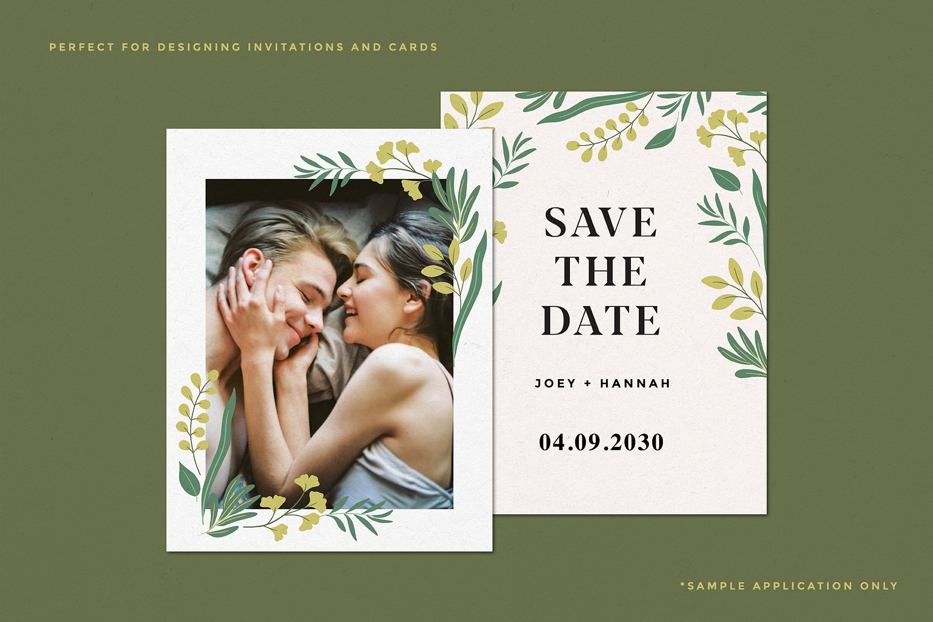 Wedding save the date card with a picture of two people.