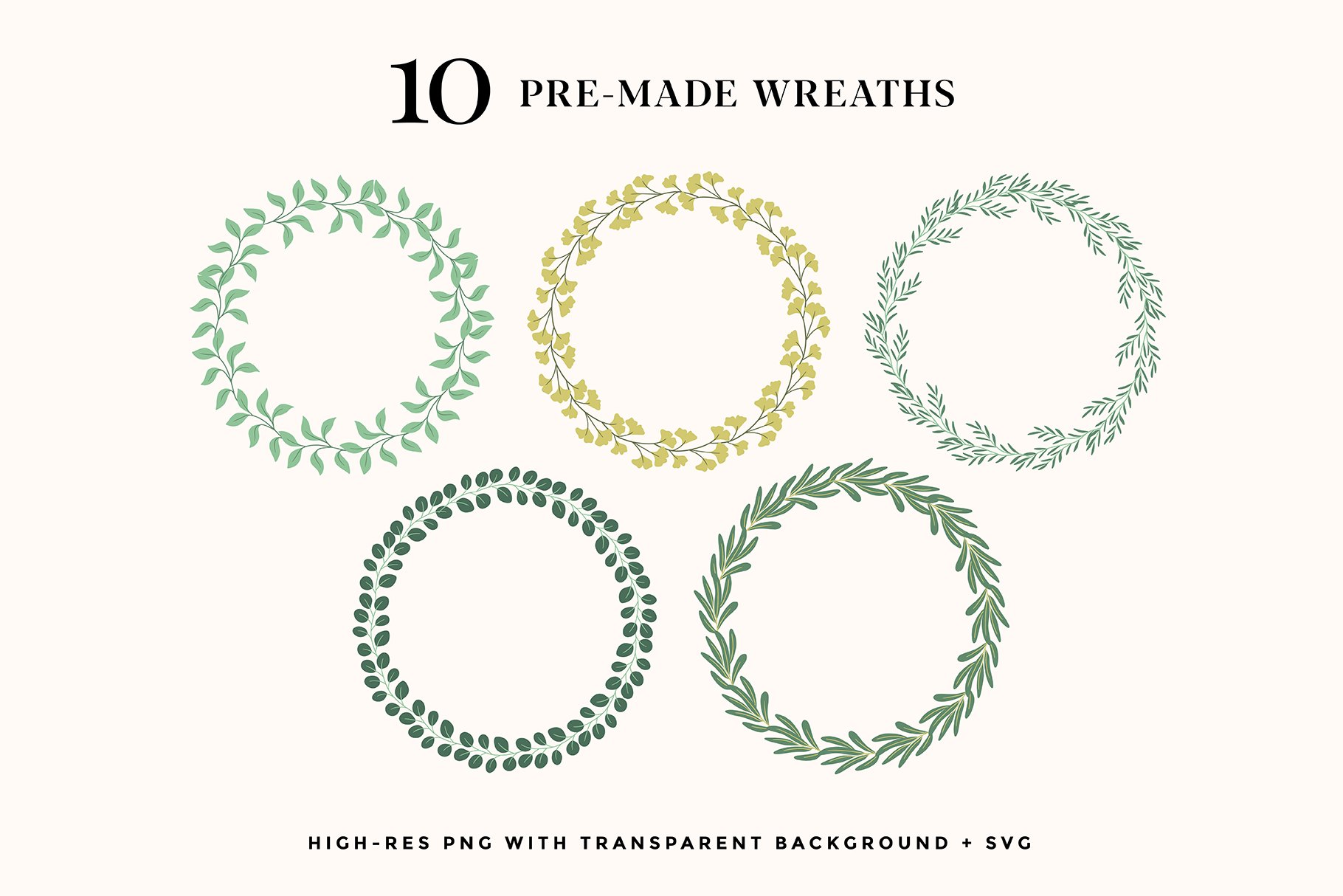 Set of four wreaths with leaves.