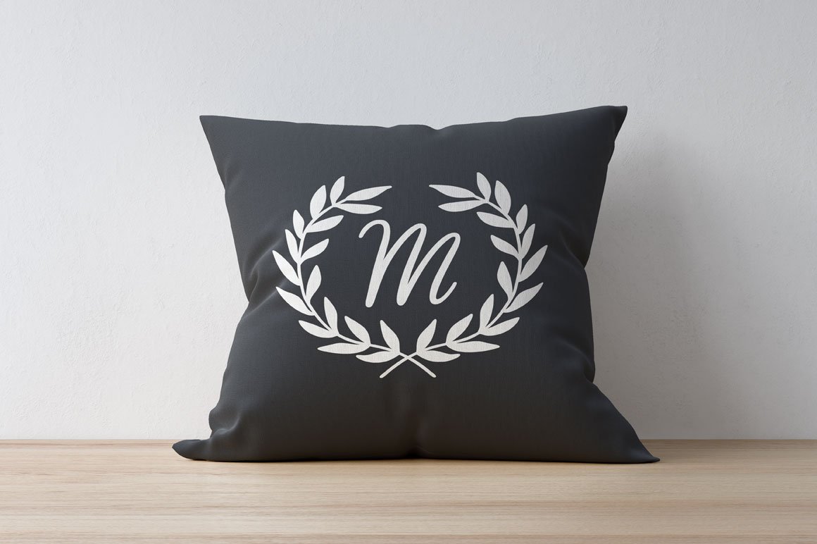 kbecca classic wreath monograms dingbat font pillow 123