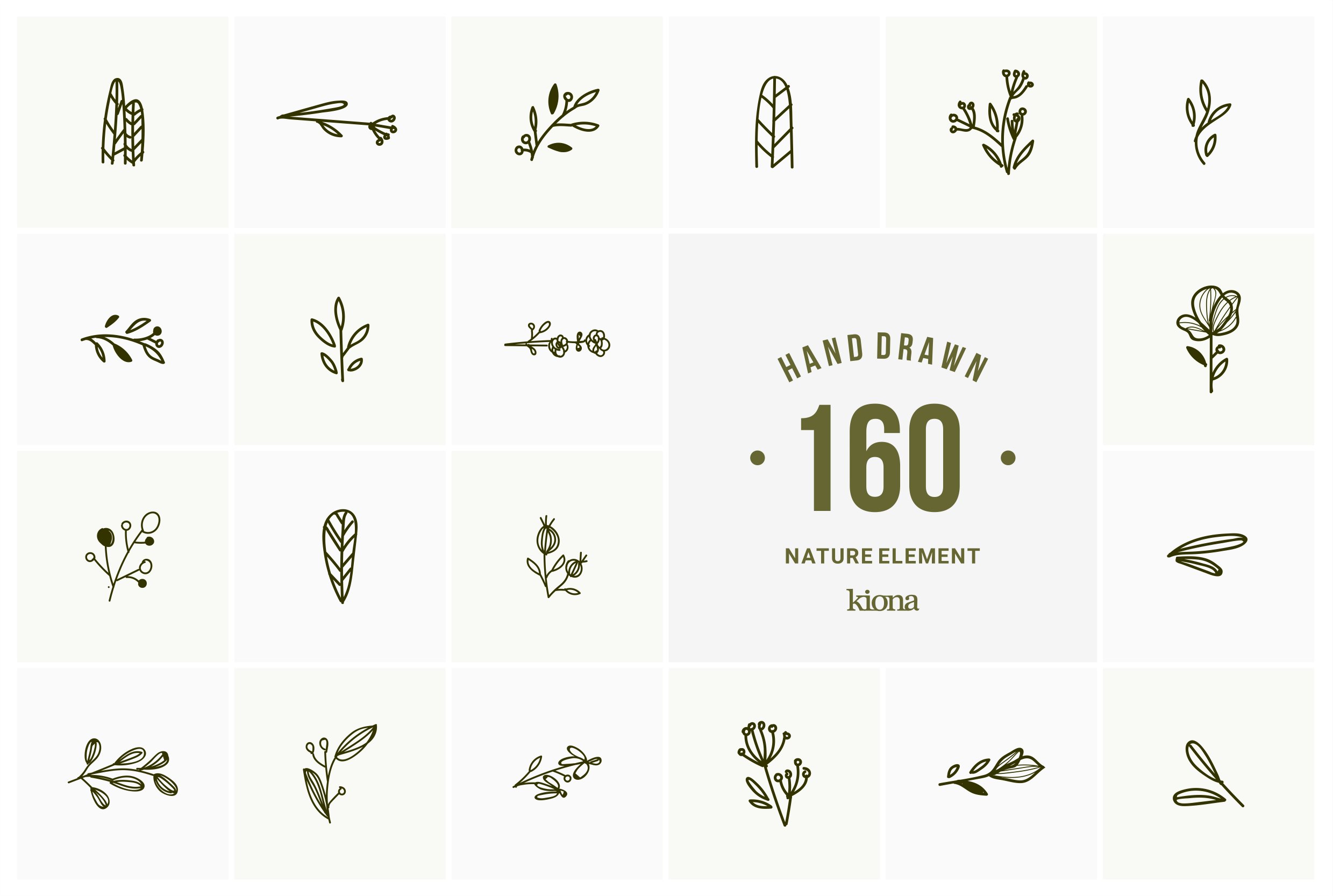 Collection of hand drawn nature elements.