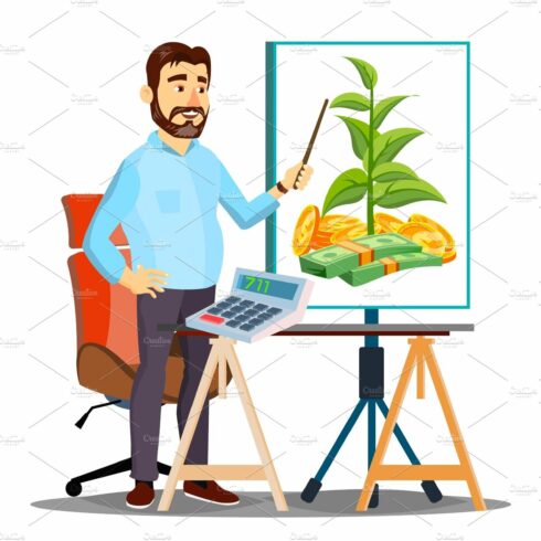 A man standing in front of a easel with a laptop.