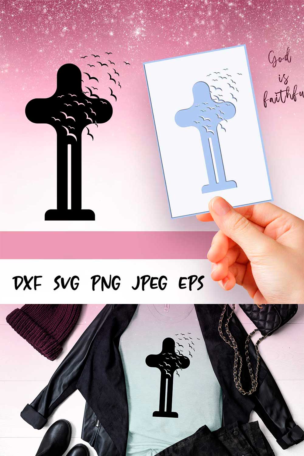 Christian Cross SVG PNG DXF EPS pinterest preview image.