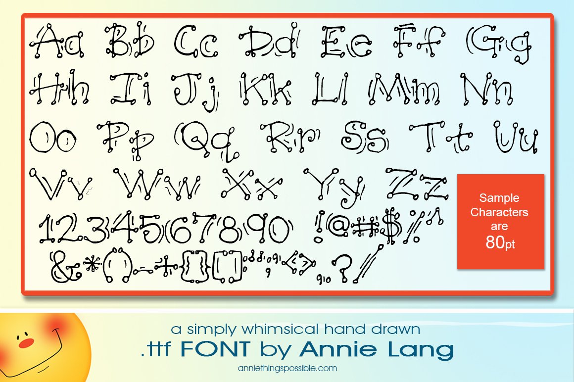 Annie's Wiggle Dots Font preview image.